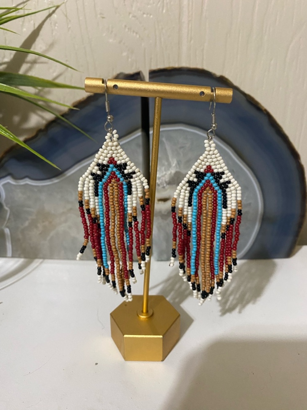 Handcrafted White Multicolor Beaded Fringe Earrings